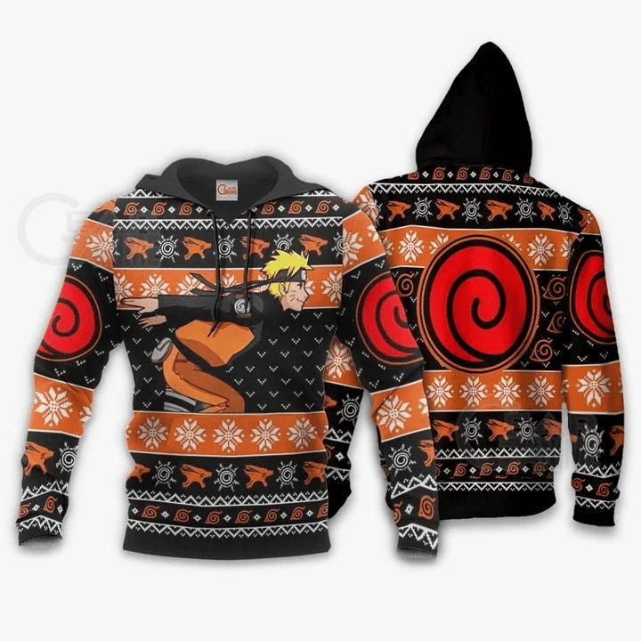 Naruto Running Ugly Christmas Naruto Anime Manga For Men And Women 3d Hoodie Zip Hoodie
